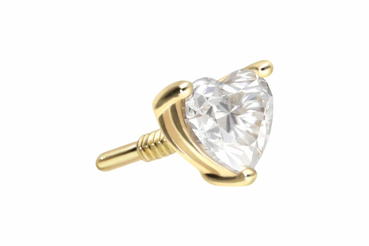 14 Karat Gold Schraubaufsatz mit Außengewinde MOISSANIT-HERZ von Piercingline